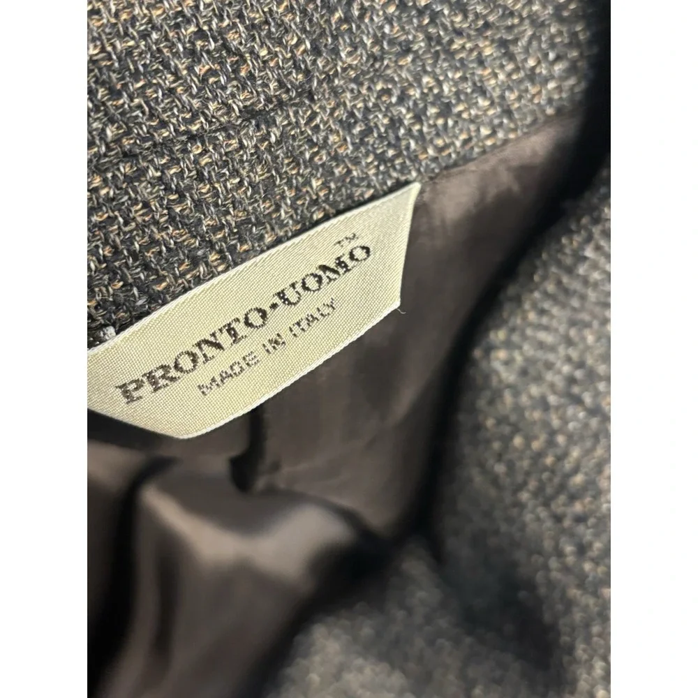 Pronto Uomo Mens Sport Coat 42R Brown Grey Tweed Blazer Italy 2 Button Wool Silk